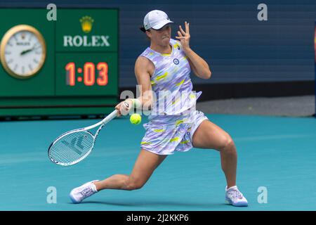 Miami Gardens, USA. 02nd Apr, 2022. Naomi Osaka (JPN) vs Iga Swiatek (POL) during the world tennis tournament at the 2022 Miami Open powered by Itau. Women Final 2022. Score: 4-6, 0-6. Winner: Iga Swiatek. Credit: Yaroslav Sabitov/YES Market Media/Alamy Live News Stock Photo