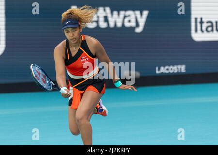 Miami Gardens, USA. 02nd Apr, 2022. Naomi Osaka (JPN) vs Iga Swiatek (POL) during the world tennis tournament at the 2022 Miami Open powered by Itau. Women Final 2022. Score: 4-6, 0-6. Winner: Iga Swiatek. Credit: Yaroslav Sabitov/YES Market Media/Alamy Live News Stock Photo