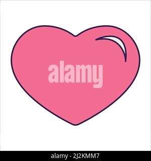 Retro Valentine Day icon heart. Love symbols in the fashionable pop line art style. The figure of a heart in soft pink color. Vector illustration isol Stock Vector