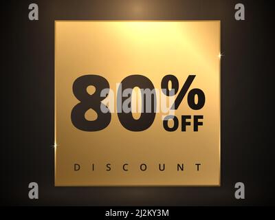 80 off discount banner. Special offer sale 80 percent off. Sale discount offer. Luxury promotion banner eighty percent discount in golden square Stock Vector