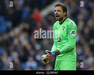 Brighton and Hove, UK. 2nd Apr, 2022. Tim Krul of Norwich City during the Premier League match at the AMEX Stadium, Brighton and Hove. Picture credit should read: Paul Terry/Sportimage Credit: Sportimage/Alamy Live News Stock Photo