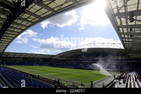 Brighton and Hove, UK. 2nd Apr, 2022. A general view of the stadium during the Premier League match at the AMEX Stadium, Brighton and Hove. Picture credit should read: Paul Terry/Sportimage Credit: Sportimage/Alamy Live News Stock Photo