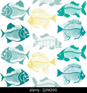 Seamless vector pattern with fish skeleton. Stock Vector