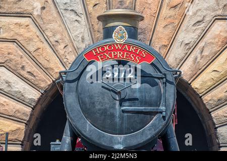 ORLANDO, USA - MARCH 07 2022: Hogwards Express steam train at Universal Studios Florida Stock Photo