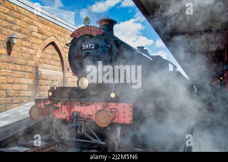 ORLANDO, USA - MARCH 07 2022: Hogwards Express steam train at Universal Studios Florida Stock Photo