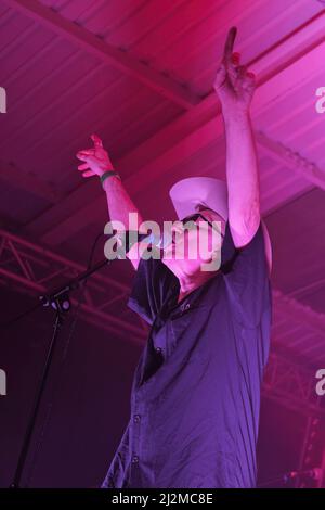 Southampton, UK. 01st Apr, 2022. Lead singer Rob Spragg aka Larry Love of British acid country band Alabama 3, known as A3 in the United States performs live on stage at the Engine Rooms Southampton. (Photo by Dawn Fletcher-Park/SOPA Images/Sipa USA) Credit: Sipa USA/Alamy Live News Stock Photo