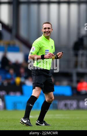 2nd April 2022 ; Turf Moor, Burnley, Lancashire, England; Premier League football, Burnley versus Manchester City; Referee Craig Pawson happy with his performance