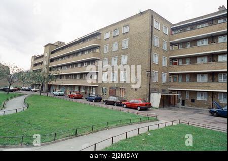 General views of Southwyck House Housing Estate aka Barrier Block, on the Somerleyton Estate in Brixton, London. 31st October 1991. Stock Photo