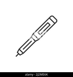 Insulin injection pen line icon. linear style sign for mobile concept and web design. Diabetic syringe outline vector icon. Symbol, logo illustration. Stock Vector