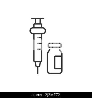 Insulin bottle and syringe vector icon. outline flat sign for mobile concept and web design. Diabetic insulin injection glyph icon. Symbol, logo illus Stock Vector
