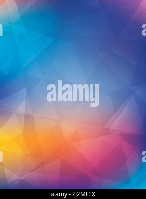 Abstract multicolor vertical background textured by chaotic translucent triangles. Colorful vector graphic pattern. CMYK colors Stock Vector