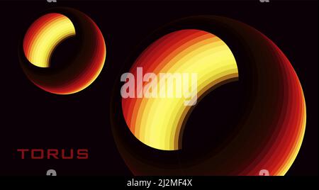 Abstract 3D shapes in form of a torus on a dark brown background. Vector graphics Stock Vector