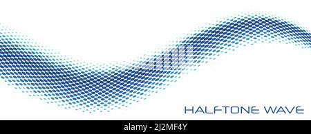 Blue abstract halftone wave on white background. Simple vector graphic pattern Stock Vector