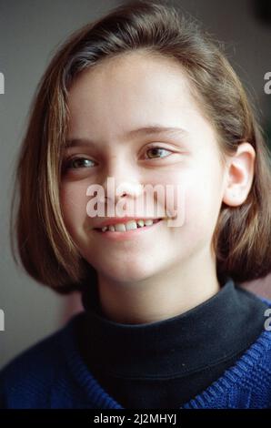 11 year old Christina Ricci, junior star in the blockbuster movie 'The Addams Family'. 9th December 1991. Stock Photo