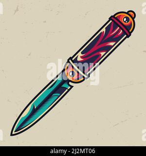 Vintage colorful elegant pocket knife on light background isolated vector illustration Stock Vector