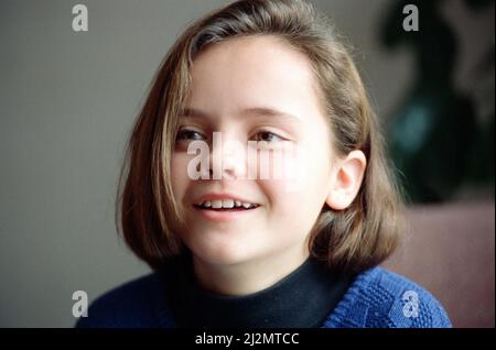 11 year old Christina Ricci, junior star in the blockbuster movie 'The Addams Family'. 9th December 1991. Stock Photo