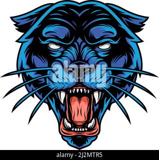 Scary angry black panther head in vintage style on white background isolated vector illustration Stock Vector