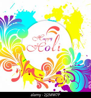 Happy Holi Greetings Wishes With Colorful Splotches And Floral Designs Stock Vector
