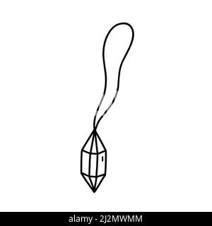 Pendant with a crystal on a cord isolated on white background. Magic amulet and witchcraft item. Vector hand-drawn illustration in doodle style Stock Vector