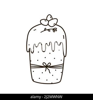 Festive decorated Easter cake isolated on white background. Vector hand-drawn illustration in doodle style. Perfect for holiday designs, cards, logo, Stock Vector