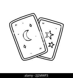 Magical tarot cards isolated on white background. Esoteric and occult items for prediction. Vector hand-drawn illustration in doodle style. Stock Vector