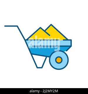 Construction wheelbarrow carrying heavy load. Pixel perfect, editable stroke color icon Stock Vector