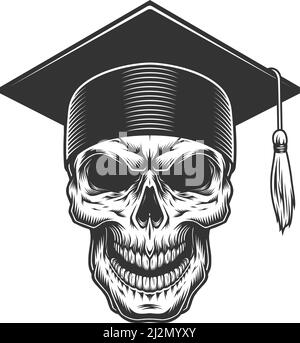 Skull in the graduate hat. Vector vintage illustration Stock Vector
