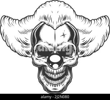 Skull angry clown style. Vector illustration concept Stock Vector
