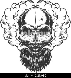 Skull with beard and mustache in the smoke. Vector illustration Stock Vector