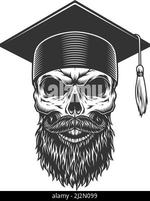 Skull in the graduated hat. Vector illustration Stock Vector
