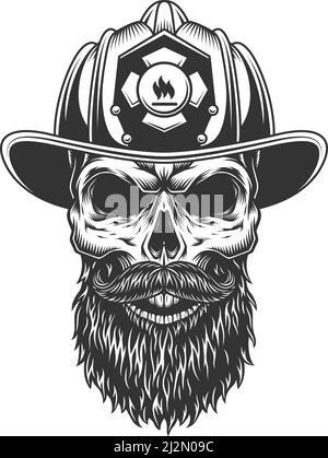 Skull in the fireman helmet. Vector illustration Stock Vector