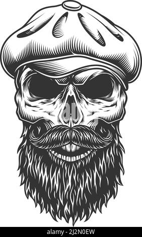 Skull in the tweed hat. vector vintage illustration Stock Vector