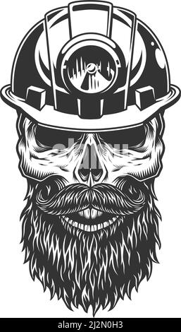 Skull in the miner helmet. Vector illustration Stock Vector