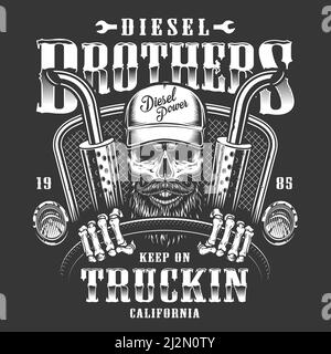 Skull trucker print on t-shirt. Vector illustration Stock Vector