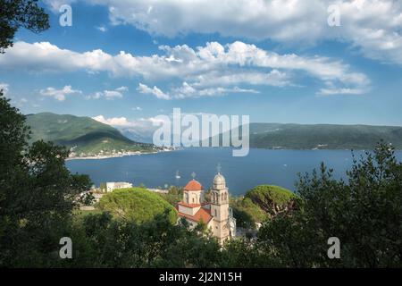 high view of Kotor Bay from viewpoint on Savina Monastery in Herceg Novi, Montenegro Stock Photo