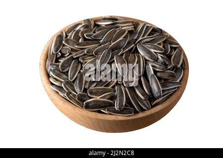 Sunflower seeds in a bowl on white background,top view Stock Photo