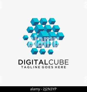 Digital 3d cube logo design Stock Vector