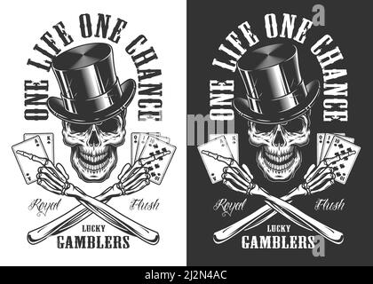 Casino concept with skull in cylinder hat. Vector illustration Stock Vector