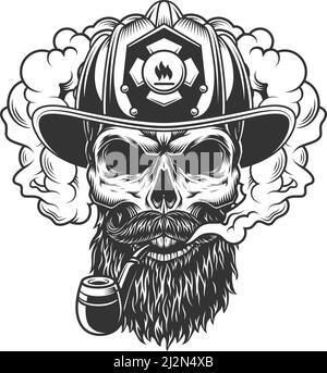 Skull in smoke cloud and firefighter helmet. Vector illustration Stock Vector