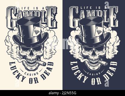 Skull casino concept t-shirt print. Vector illustration Stock Vector