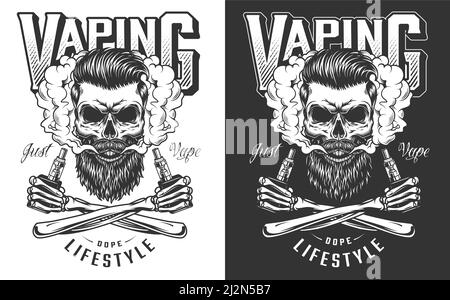 Vaping apparel design with skull. Vector illustration Stock Vector