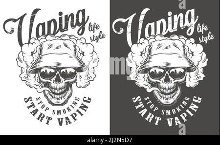 Vaping apparel design with skull. Vector illustration Stock Vector