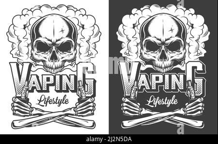 Vaping apparel design with skull. Vector illustration Stock Vector