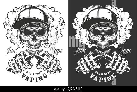 Vaping apparel design with skull. Vector illustration Stock Vector