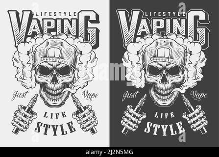 Vaping apparel design with skull. Vector illustration Stock Vector