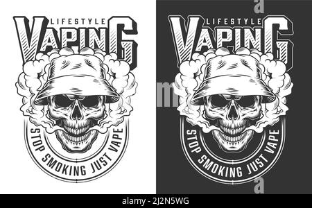 Vaping apparel design with skull. Vector illustration Stock Vector