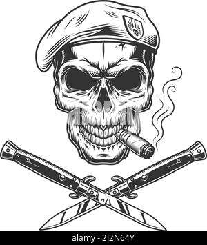 Skull with Military beret and knife Stock Vector Image & Art - Alamy