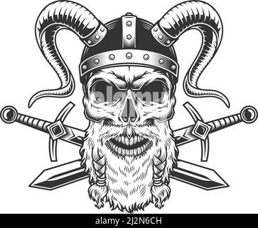 Illustration Of Bearded Soldier Skull In Army Helmet. Design Element 