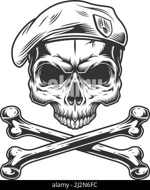 Vintage skull in navy seal beret smoking cigar in smoke cloud with ...