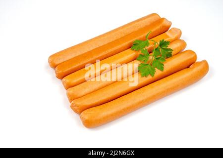 several Strasbourg sausages isolated on white background Stock Photo